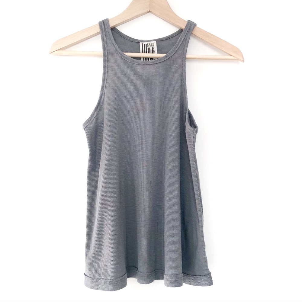 Free People Grey Ribbed Tank Top